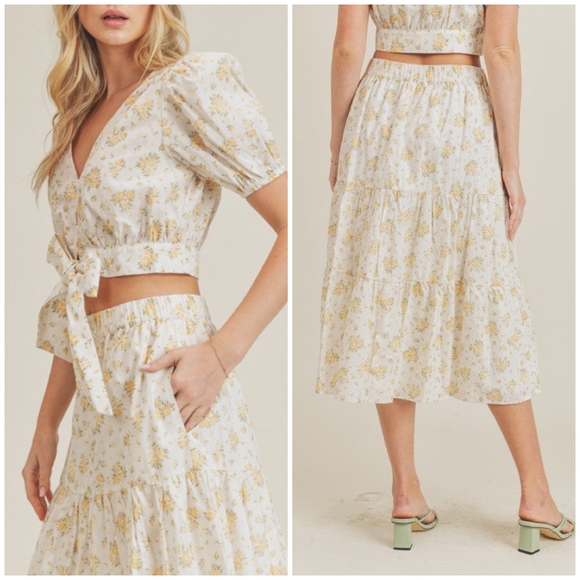 LAST 1❗️LUSH Ivory Floral 2-Piece Midi Skirt Set - Picture 3 of 11